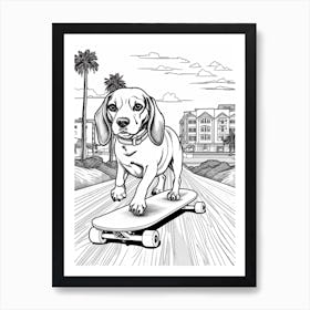 Beagle Dog Skateboarding Line Art 1 Art Print