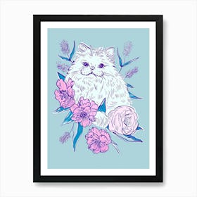 Cute Persian Cat With Flowers Illustration 2 Art Print