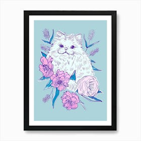 Cute Persian Cat With Flowers Illustration 2 Affiche