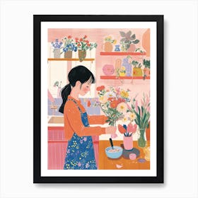 Girl With Flower Bouquet Lo Fi Kawaii Illustration 4 Art Print