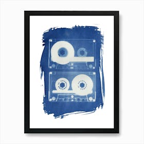 Retro Mixtape Cassette Tape Cyanotype  Art Print