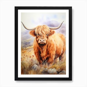 Warm Tones Watercolour Highland Cow 1 Art Print