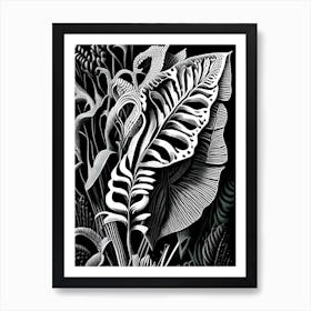 Hart's Tongue Fern Wildflower Linocut 1 Art Print