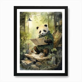 Panda Art Doing Calligraphy Watercolour 4 Art Print