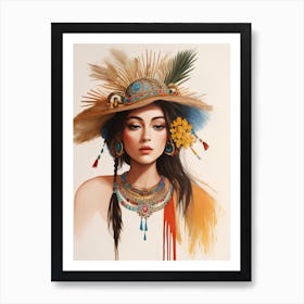 Vintage  Indian Woman Watercolor Poster