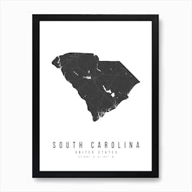 South Carolina Mono Black And White Modern Minimal Street Map Art Print
