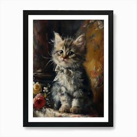 Kitten With Bow Rococo Inspired 3 Art Print