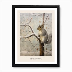 Vintage Winter Animal Painting Poster Gray Squirrel 2 Art Print