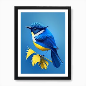 Blue Bird On A Branch 1 Art Print