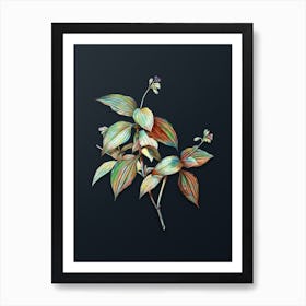 Vintage Tradescantia Erecta Botanical Watercolor Illustration on Dark Teal Blue n.0899 Art Print