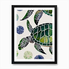 Green Turtle Vintage Graphic Watercolour Art Print