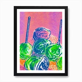 Brussels Sprouts Risograph Retro Poster vegetable Art Print