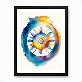 Dharma Wheel, Symbol, Third Eye Watercolour 5 Art Print