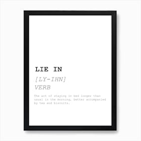 Lie In, Funny, Quote, Definition, Dictionary, Kitchen, Print Art Print