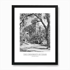 The University Of Texas At Austin Texas Black And White Drawing 2 Poster Art Print
