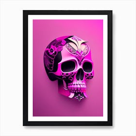 Skull With Abstract Elements 2 Pink Mexican Art Print