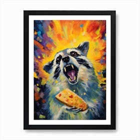 A Raccoon Eating Cheese Vibrant Paint Splash 2 Art Print