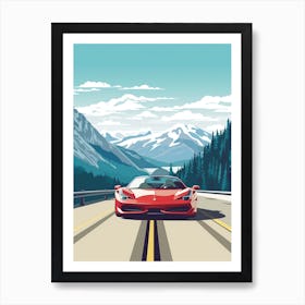 A  Ferrari 458 Italia Car In Icefields Parkway Flat Illustration 2 Art Print