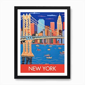 New York United States Bridge Travel Print Painting Cute Art Print