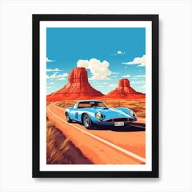 A Ferrari 250 Gto Car In Route 66 Flat Illustration 3 Art Print