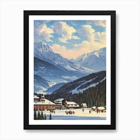 Kronplatz, Italy Ski Resort Vintage Landscape 1 Skiing Poster Art Print