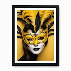 A Woman In A Carnival Mask, Yellow And Black (25) Art Print