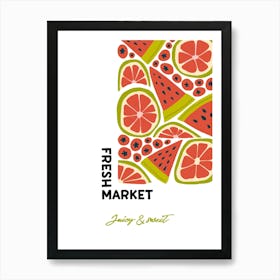 Fresh Market Watermelon Poster, Fruit Basket Wall Art, Exotic Tropical Fruit Decor, Farmers Market Print, Housewarming Gift Art Print