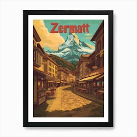 Aihrgdesign A Retro Travel Poster For Zermatt 2 Art Print