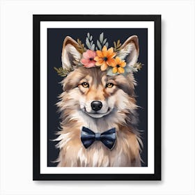 Baby Wolf Flower Crown Bowties Woodland Animal Nursery Decor (19) Art Print