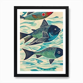 Flying Fish Vintage Graphic Watercolour Art Print
