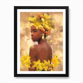 Black Girl With Yellow Flowers Art Print