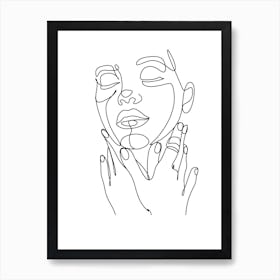 Hands And Face, Outline, Line Art, Wall Print Art Print