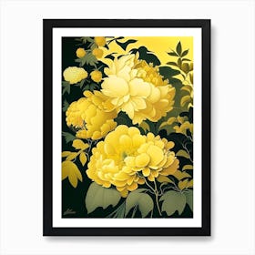 Cottage Gardens Peonies 2 Yellow Vintage Sketch Art Print