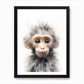 Watercolour Jungle Animal Baby Baboon 3 Art Print