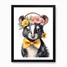 Baby Skunk Flower Crown Bowties Woodland Animal Nursery Decor (2) Art Print