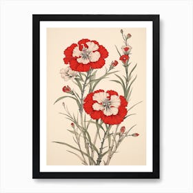 Nadeshiko Dianthus Vintage Japanese Botanical Art Print