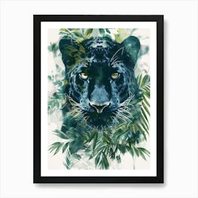 Double Exposure Realistic Black Panther With Jungle 22 Art Print