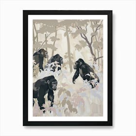 Gorillas Pastels Jungle Illustration 3 Art Print