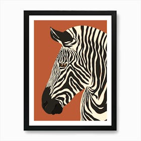 Jungle Safari Zebra on Red Brown Art Print