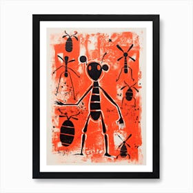 Ant, Woodblock Animal  Drawing 2 Art Print