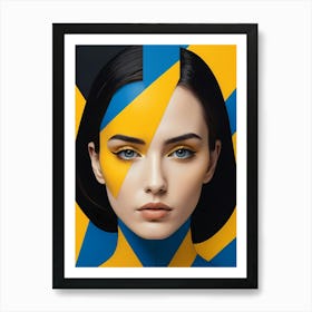 Geometric Woman Portrait Pop Art Fashion Yellow (16) Art Print