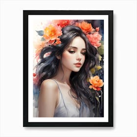 Beautiful Girl With Flowers 14 Art Print