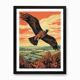 Vintage Bird Linocut Harrier 2 Art Print