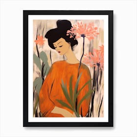 Woman With Autumnal Flowers Agapanthus 1 Art Print