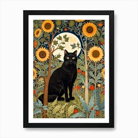 William Morris Black Cat In Sunflowers 1 Art Print