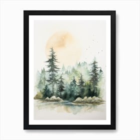 Watercolour Of Valdivian Rainforest   Chile And Argentina 1 Art Print