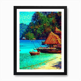 Koh Phangan Thailand Pointillism Style Tropical Destination Art Print