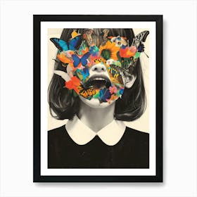 Girl With Butterflies On Her Face Art Print