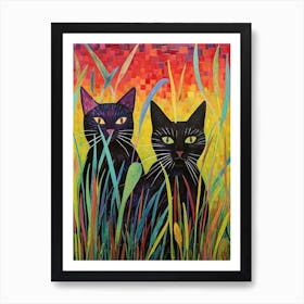 Colourful Cats In The Long Grass 2 Art Print