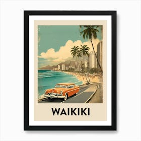 Waikiki Retro Travel Poster 1 Art Print